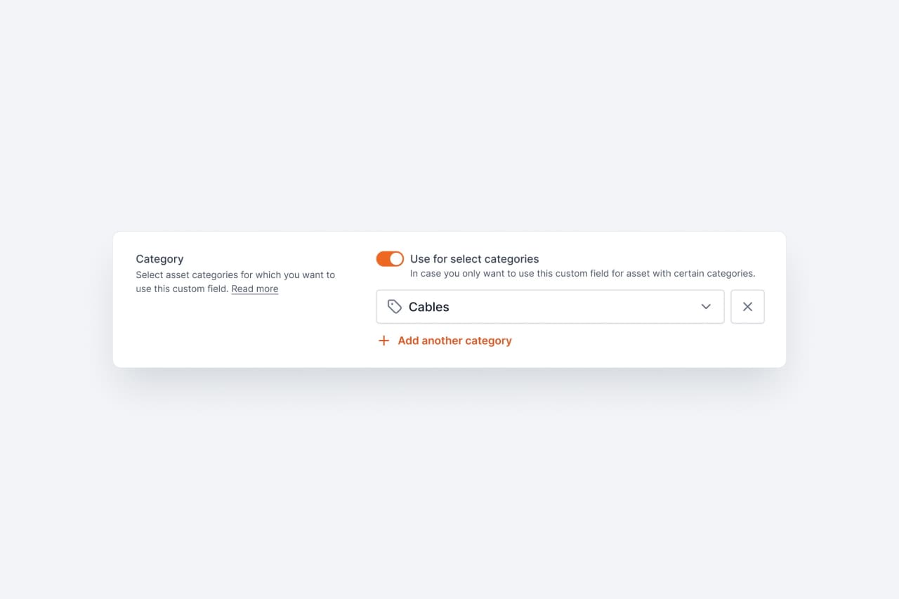 Linking custom fields to asset categories